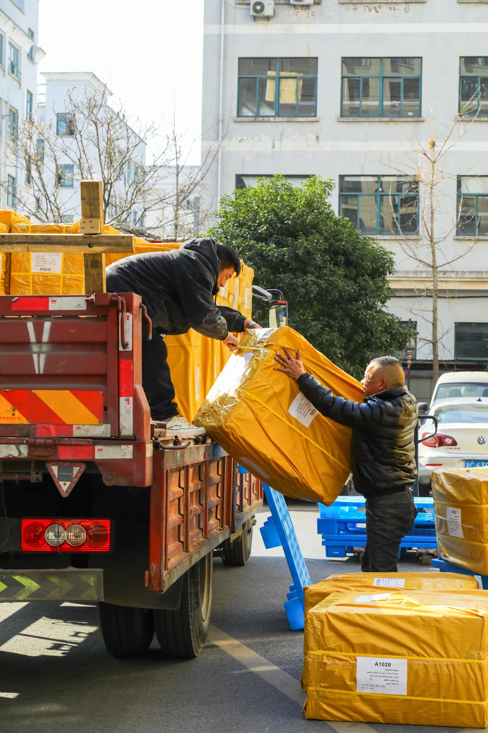 Cartons going onto the truck