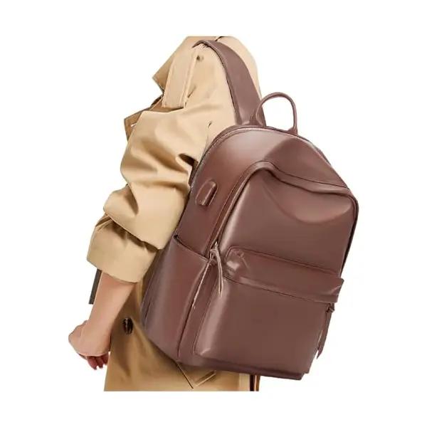 Lightweight Travel Backpack for Women and Men, Waterproof College Bookbag in PU Leather - BB-4539